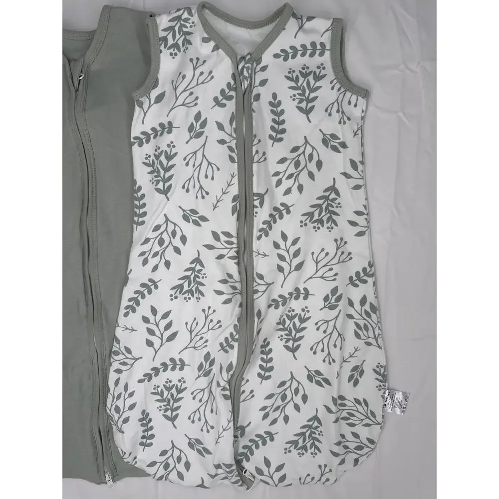lot of 3 Yoofoss sleep sack leaves print and solid green 0-6m organic cotton
